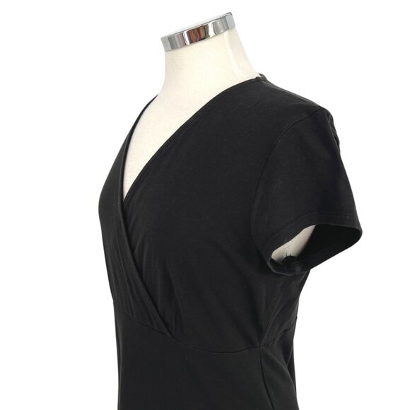Eileen Fisher V-Neck Midi Dress Short Sleeve Black Size Medium - Picture 5 of 12